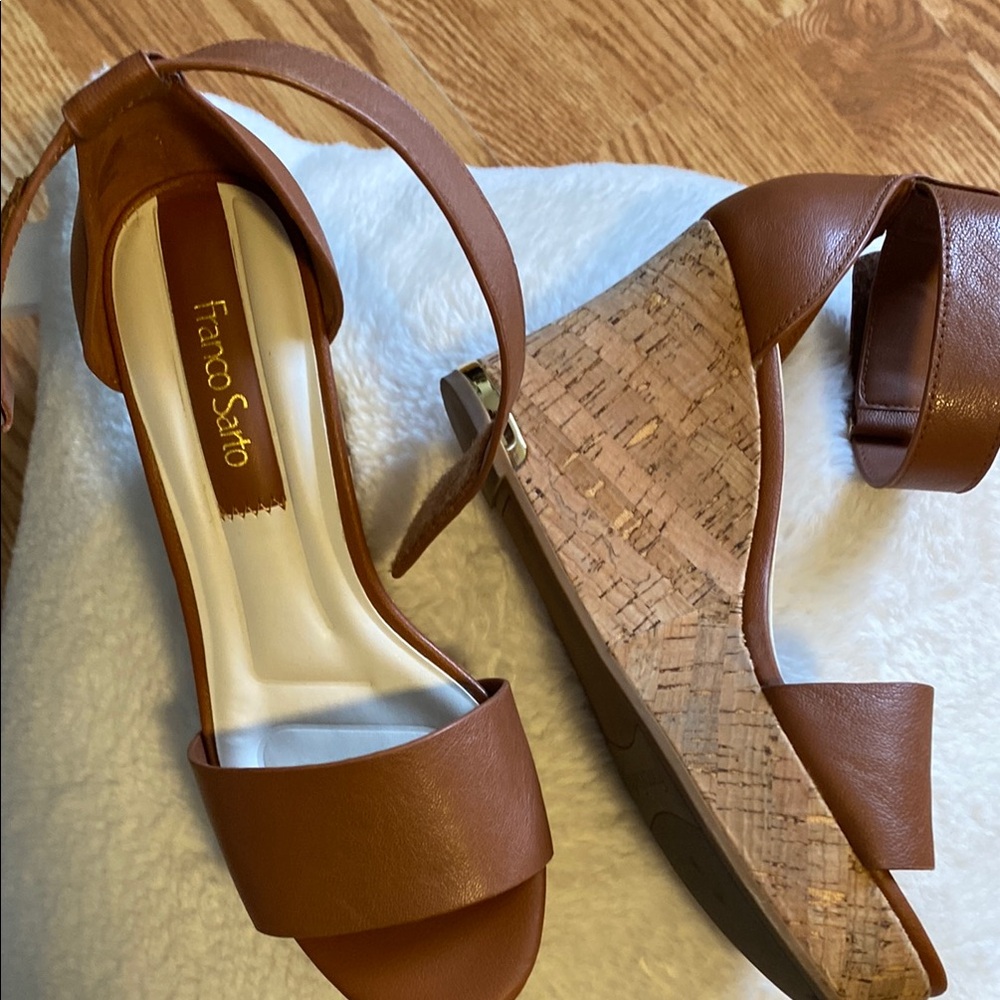 Franco Sarto Brown Wedge Sandals with Cork Heel